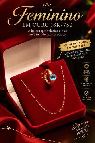 Kit Colar feminino + anel em ouro 18k/750