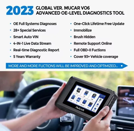 Scanner OBD2 Completo MUCAR VO6 - 28+ Resets, Diagnóstico Todos Sistemas, Tela 6 Android<br>