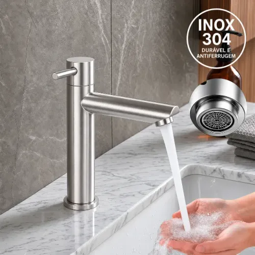 Torneira para Lavabo ou Banheiro em Inox Escovado