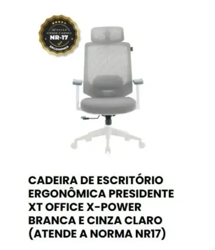 CADEIRA ERGONÔMICA PRESIDENTE X-MAX / XT OFFICE Branca e cinza claro ? NR-17 ? Excelente e