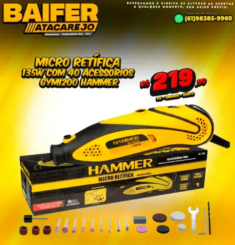 Micro Retífica 135w Com 40 Acessórios Gymi200 Hammer