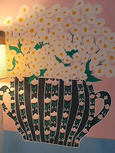 Quadro tela pintura a mão margaridas flores jardim cozinha decoração sofá mesa cadeiras