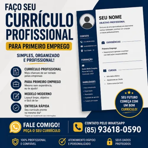 Currículo Profissional Bonito e Organizado | Faço Hoje | também para primeiro emprego!