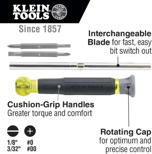 KLEIN TOOLS - Chave de Fenda Eletrônica Multi-Bits 4 em 1, Pontas Phillips e Fenda - NOVO.