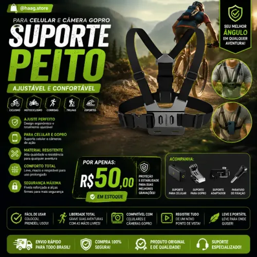 Suporte Peitoral Celular GoPro Câmera Ajustável Moto Bike Trilha