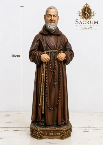 Padre Pio 30 cm tradicional realista em gesso