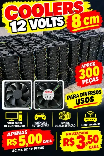 Coolers ventiladores 8 cm 12 volts para potências automotivas fontes de computadores etc