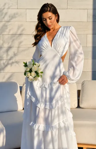Vestido noiva longo com manga tule lindo com babados tamanho M