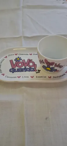 Conjunto Xícara + Prato Fitá - ?Café da Vovó? ?