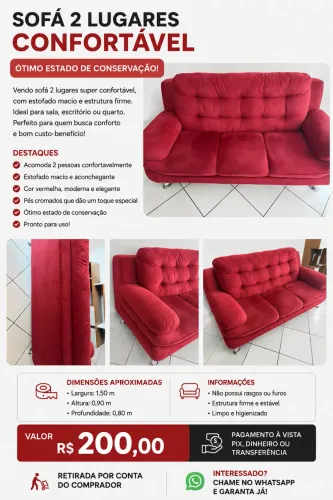 Sofá 2 Lugares Vermelho - Confortável