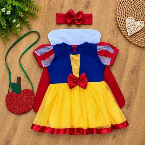 Fantasia Branca De Neve Com Tiara E Bolsa
