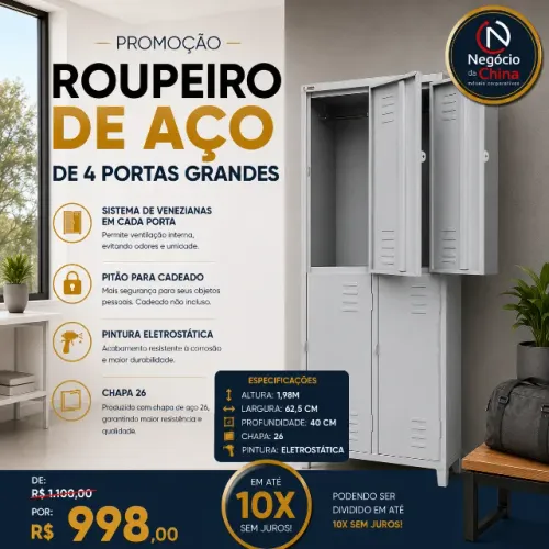 ROUPEIRO EM AÇO 4 PORTAS GRANDES