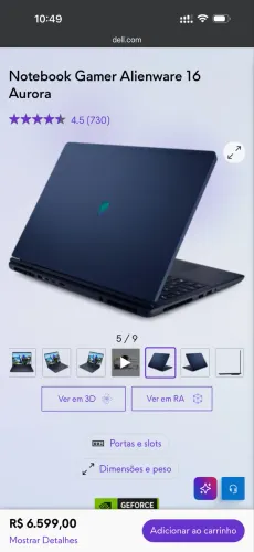 Notebook Dell Alienware 16 Aurora Core 7 240H, Placa NVDIA 5050, 1Tera e 32GB RAM