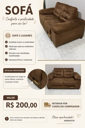 Sofá fixo 2 lugares