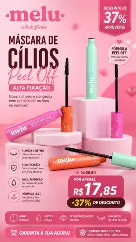 Máscara de Cílios Melu Ruby Rose Peel Off Alta Fixação
