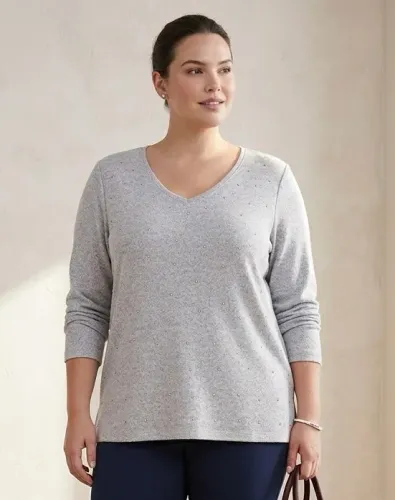Blusa feminina GG cinza com brilho A Collection