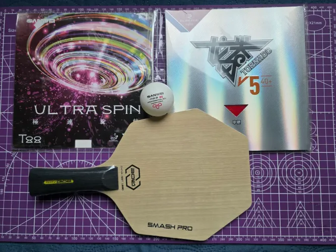 Raquete tenis de mesa cyber shape smash pro + tornado v5 + T88 ultraspin profissinal 