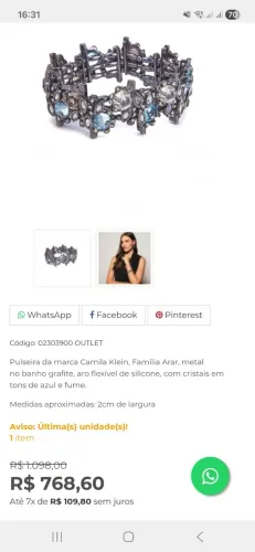 Pulseira Camila Klein Arar Cristais Grafite