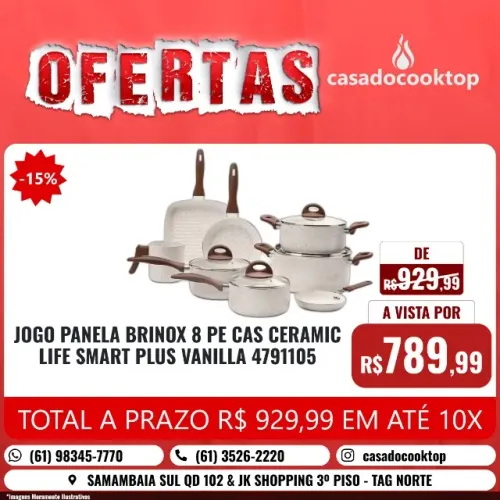 JOGO PANELA BRINOX 8 PECAS CERAMIC LIFE SMART PLUS VANILLA 4791105