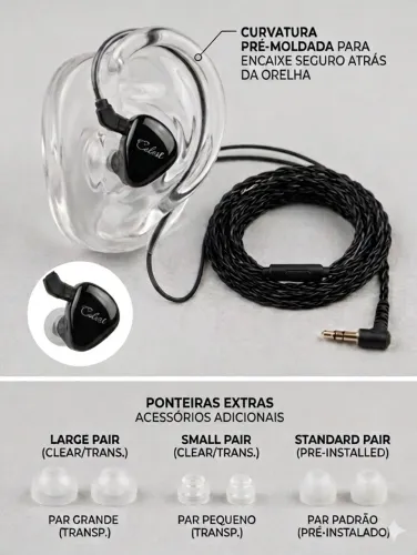 Fone Celest Original - Cabo Destacável - Kit Completo com Borrachinhas