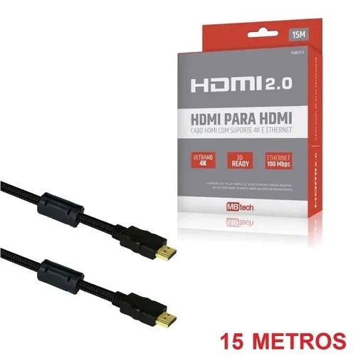 Cabo Hdmi 15m 2.0 Blindado C/ Suporte 4K e Ethetnet Mbtech