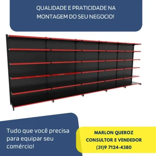 Gondola de Parede Preta 6 Bandejas Nova