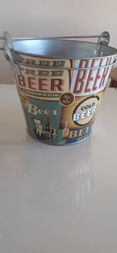 Balde de metal para cerveja bege cold beer 4.8 litros