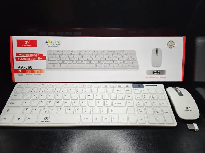 Kit Teclado e mouse sem fio branco