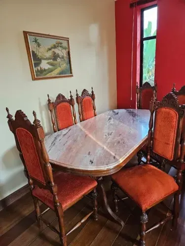 Mesa madeira jacarandá maciça com granito rosa