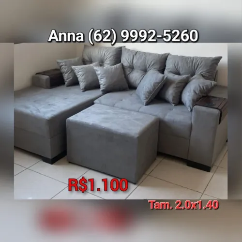 Sofá de canto cinza com puff ((?)) - 2.0x1.40