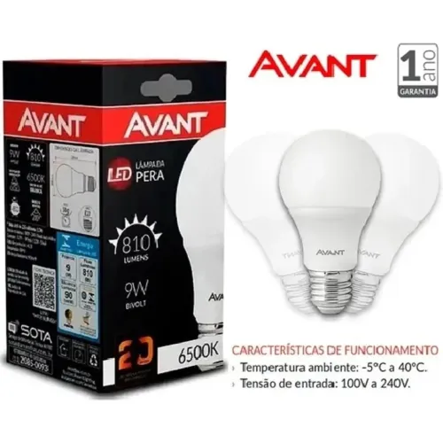 Lâmpada LED Pera 9W Bivolt 6500K 810 Lumens - Avant