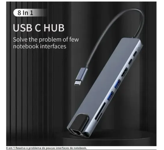 HUB Adaptador 8x1 USB 3.0 Padrão