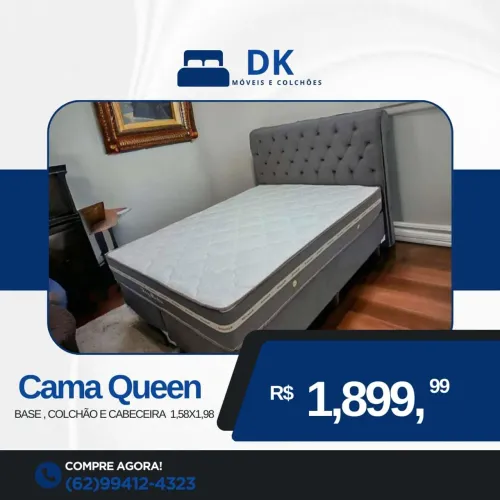 Cama Queen Completa com Base, Colchão e Cabeceira
