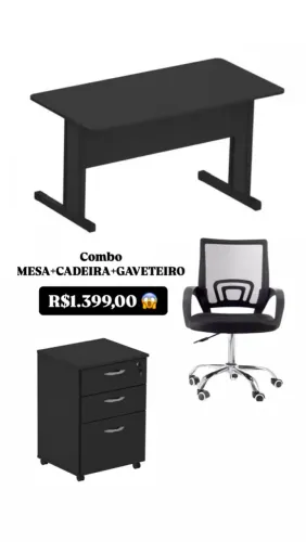 Combo Mesa + Cadeira + Gaveteiro para Escritório
