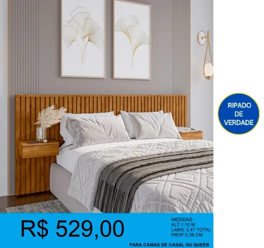 Cabeceira Ripada de Madeira para Cama Casal ou Queen