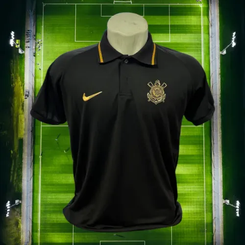 Camiseta Corinthians Polo Preto Dourado