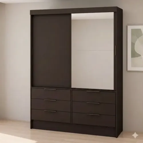 Guarda Roupa África com Espelho Preto Fosco PRODUTO TOTALMENTE NOVO