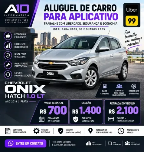 Aluguel Onix 2019 para Uber / 99 - R$ 700 por semana