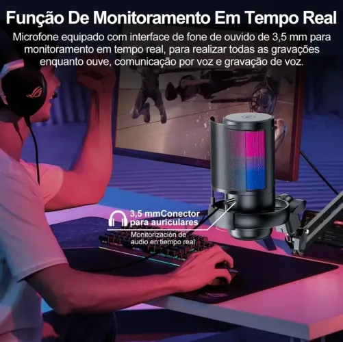Microfone condensador RGB Suporte articulado