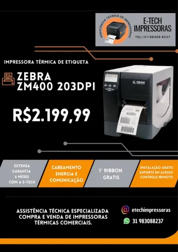 IMPRESSORA TÉRMICA DE ETIQUETAS INDUSTRIAL ZEBRA ZM400 (GARANTIA 6 MESES)
