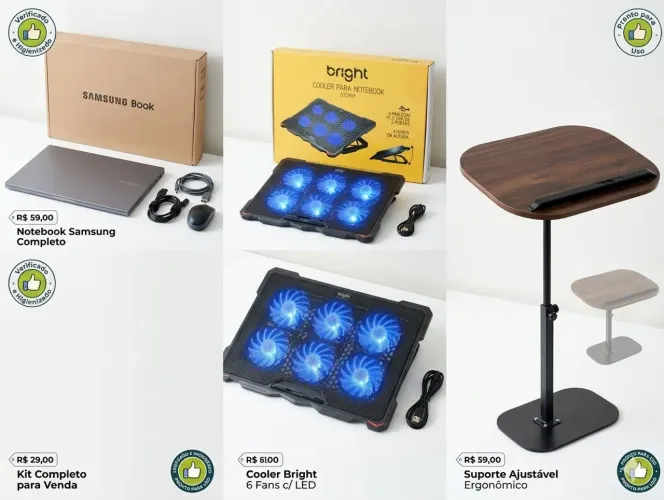 KIT Notebook Samsung Book i3(SSD 256gb)(gamepass) + Cooler + Mouse + Mesa