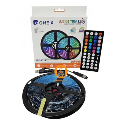 Fita de Led RGB USB 5 Metros com Controle remoto e sensor Ritmo Musical 
