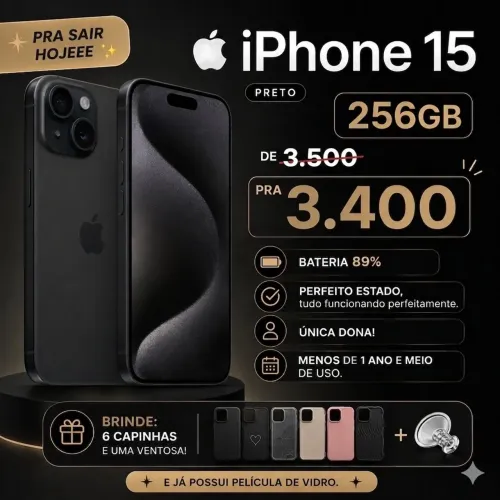 Iphone 15 256Gb com 6 capinhas de brinde
