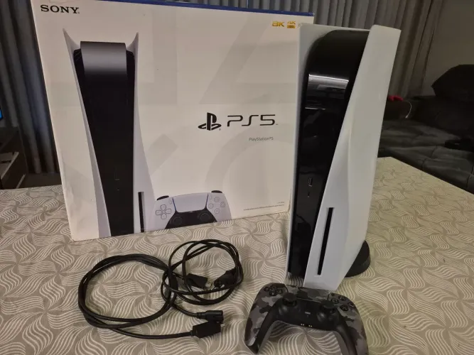 Ps5 fat com leitor + controle camuflado + caixa e cabos originais