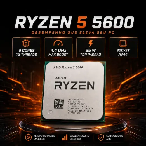 Processador AMD Ryzen Ryzen 5 5600 OEM AM4 4.4GHz 6 Núcleos 12 Threads OEM 