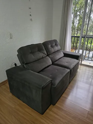 Sofá 3 Lugares Suede Cinza 2,00m Retrátil e Reclinável