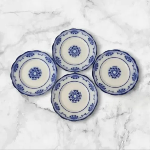4 Pratos Sobremesa Azul Borrão Antigo Porcelana Inglesa Grindley