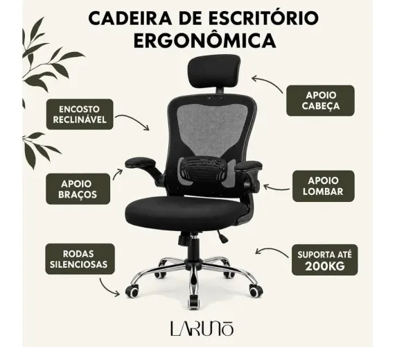 Cadeira de Escritório Comodoro P200 Mesh Reclinável Preta