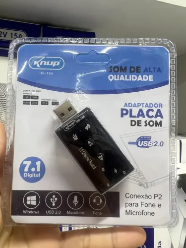 Placa de som e áudio USB 