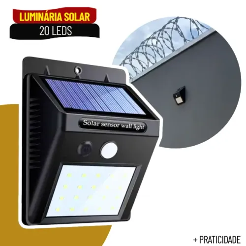 Luz Solar 20 LEDs com Sensor de Presença Sem Fio e Resistente à Água - SCS62